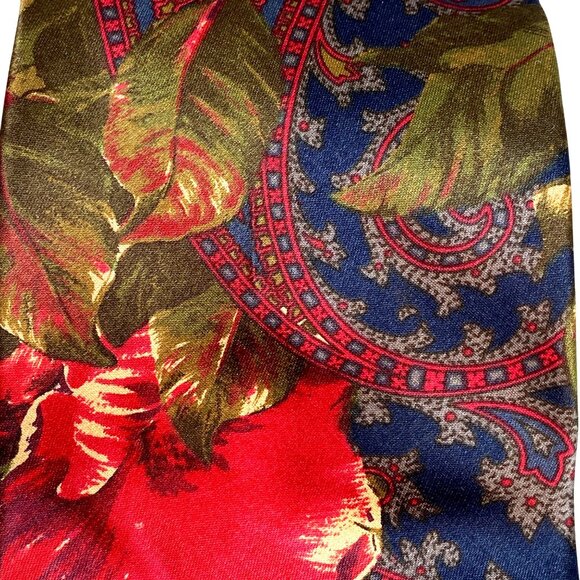 Vintage Bill Blass Silk Tie Vibrant Roses and Paisley Rare Formal Tie - Picture 6 of 10
